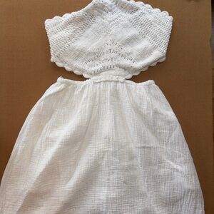 White Crochet Halter Dress